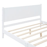 Queen Size Wood Platform Bed Frame, Retro Style Bed with Rectangular Headboard,No Need Box Spring,White - V.I.P Digital Presence