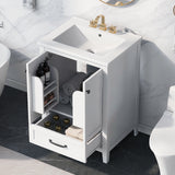 24" Bathroom Vanity with Sink, Bathroom Vanity Cabinet with One Drawer and Doors, Solid Wood and MDF, White - V.I.P Digital Presence