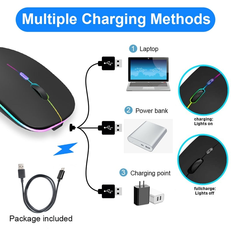 Wireless Mouse Bluetooth RGB Rechargeable Mouse Wireless Computer Silent Mause LED Backlit Ergonomic Gaming Mouse For Laptop PC - V.I.P Digital Presence