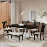Traditional 6-Piece 78inch Trestle Extendable Dining Table Set with One 18inch Removable Leaf Distressed White - V.I.P Digital Presence