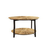 31.5 "Round Coffee Table Stand Wooden Double Layer Coffee Table with Open Storage Space and Metal Table Legs