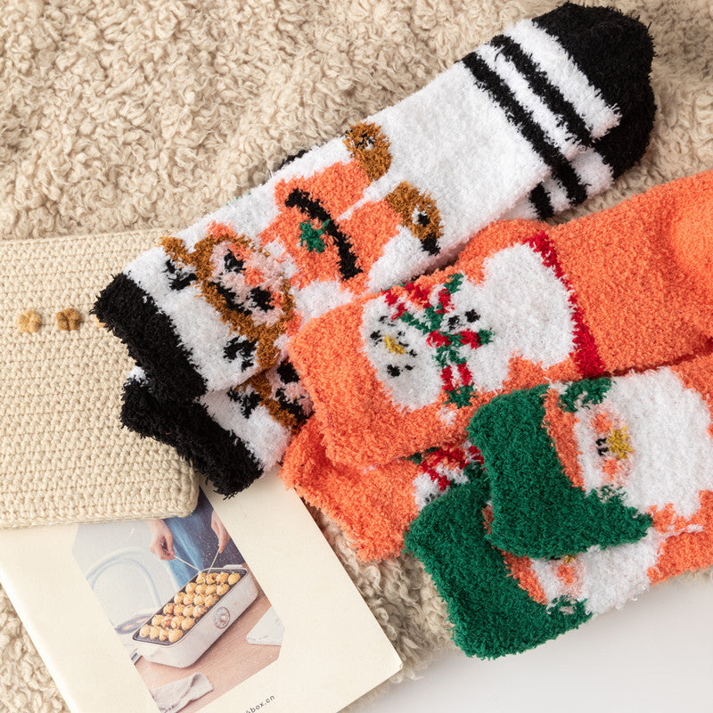 Christmas orange socks for children, winter thick INS trendy warm home socks, coral fleece flooring - V.I.P Digital Presence