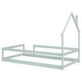 Twin Size Wood bed with House-shaped Headboard Floor bed with Fences,Light Green - V.I.P Digital Presence