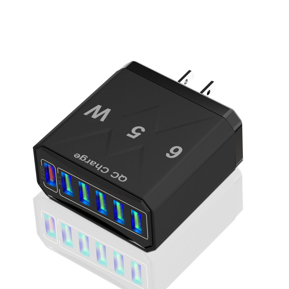 Cargador de teléfono móvil estándar coreano de carga rápida de 65 W, cargador de viaje con cabezal de carga rápida multipuerto de 6 USB 