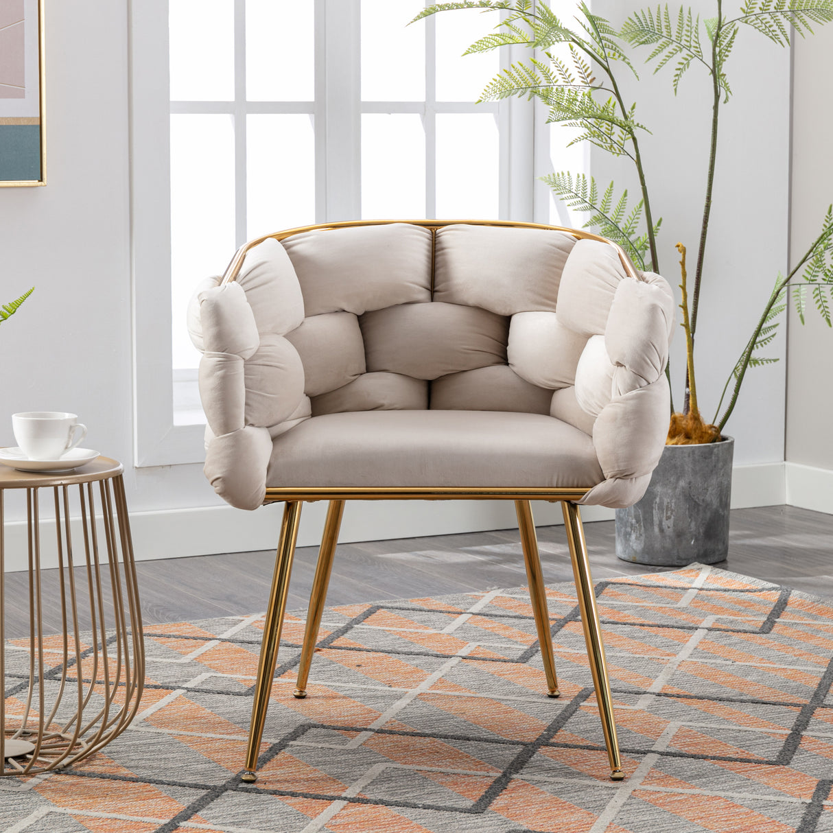Luxury modern simple leisure velvet single sofa chair bedroom manicure table back chair beige - V.I.P Digital Presence