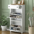 ONTREND with 2 flip drawers, top shoe cabinet with drawers, independent shoe rack with adjustable panel, white - V.I.P Digital Presence
