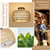 Boho Light Fixtures Ceiling Mount, Rattan Semi Flush Mount Ceiling Light, Farmhouse Light Fixtures with Fabric Shades - V.I.P Digital Presence