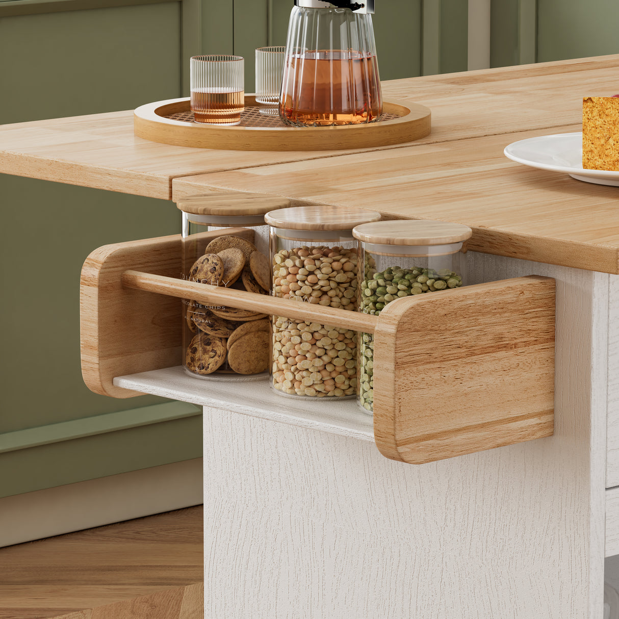44 Inch Kitchen Island Cart with Solid Wood Top, Wine Storage, Spice Rack, Towel Rack, Wine Glass Holder White & Oak - V.I.P Digital Presence