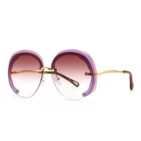 Fashion Oversized Rimless Round Sunglasses Women Clear Ocean Gradient Lens Shades - V.I.P Digital Presence