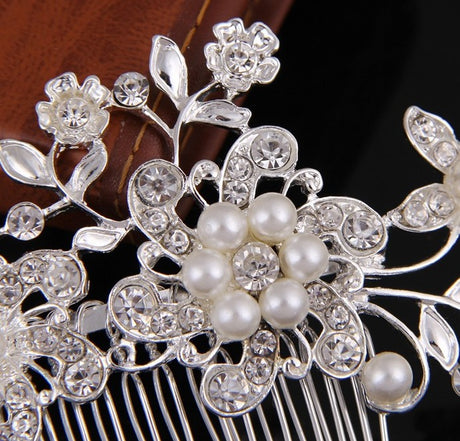 Hair comb, bridal rhinestone and pearl headdress, wedding dress accessories - V.I.P Digital Presence