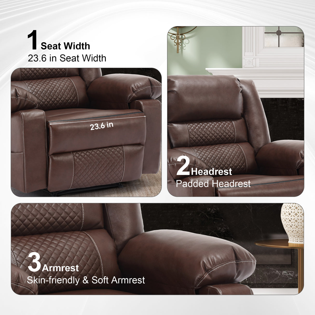 Breathable Leather Massage Recliner Chair Manual Living Room Reclining Sofa - V.I.P Digital Presence