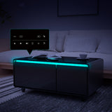 Modern Smart Coffee Table with Built-in Fridge, Bluetooth Speaker, Wireless Charging, Touch Control Panel, USB Interface Black - V.I.P Digital Presence