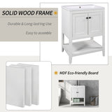 24" White Modern Sleek Bathroom Vanity Elegant Ceramic Sink with Solid Wood Frame Open Style Shelf - V.I.P Digital Presence