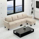 Convertible Sectional Sofa with Storage,L-shaped sofa,Four-seater sofa,Modern Linen Fabric Sectional Couches Beige - V.I.P Digital Presence