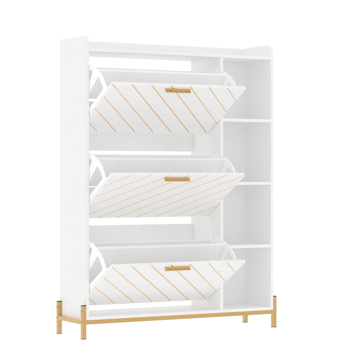 Shoe Cabinet with 3 Flip Drawers & Open Shelves, Modern Entryway Shoe Storage Cabinet Slim, Narrow Hidden Shoe Rack for Heels - V.I.P Digital Presence