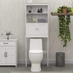 Over The Toilet Rack 2 -Tier Toilet Bathroom Spacesaver Storage Shelf with 2 Doors Wood Storage Organizer Cabinet - V.I.P Digital Presence