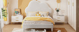 Twin Size Upholstered Cloud-Shape Bed ,Velvet Platform Bed with Headboard,No Box-spring Needed,Beige - V.I.P Digital Presence