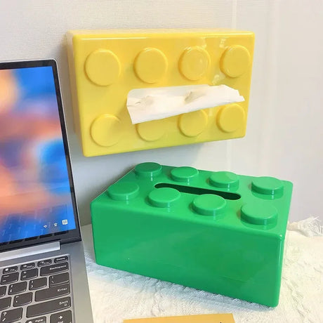 ABS Building Block Shaped Tissue Box Wall-mounted Creative Face Towel Box Organizer Perforation-free Removable - V.I.P Digital Presence