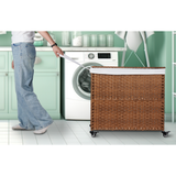 Laundry Hamper With Lid PE Rattan Powder Coating Frame Clothes Hampers with 02 Removable Bags, Wheels, 160L, Brown Color - V.I.P Digital Presence