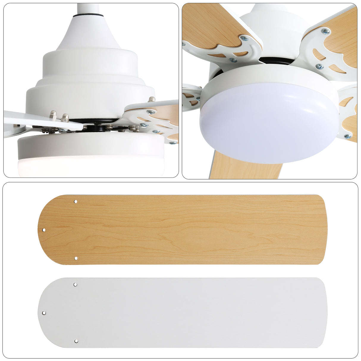 42 Inch Modern Ceiling Fan With 3 Color Dimmable Light 5 Blades Remote Control Reversible DC Motor White - V.I.P Digital Presence