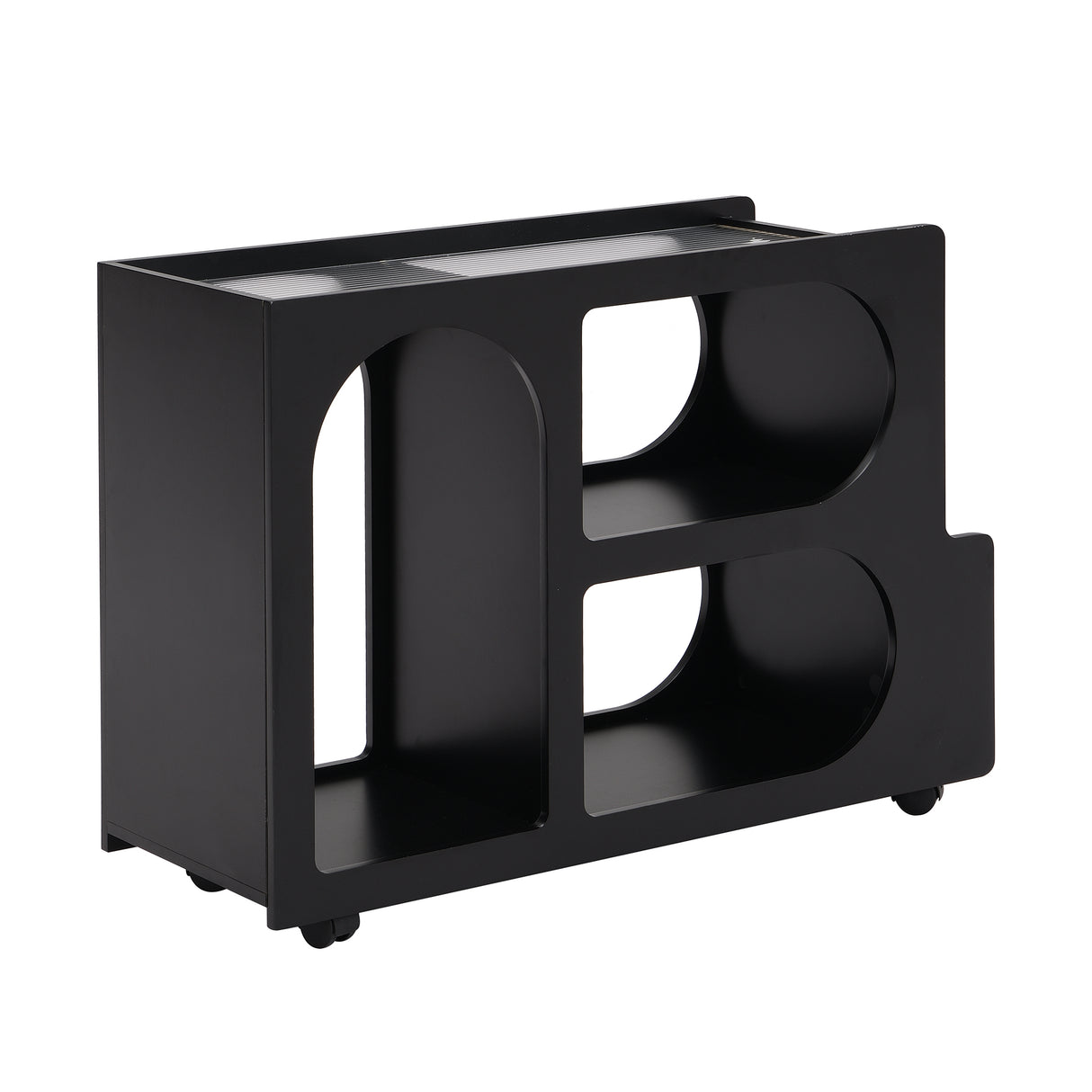 Stylish mobile desk with lockable wheels,bedside table with 5mm thick grooved tempered glass and gold round bars ，black - V.I.P Digital Presence