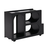 Stylish mobile desk with lockable wheels,bedside table with 5mm thick grooved tempered glass and gold round bars ，black - V.I.P Digital Presence