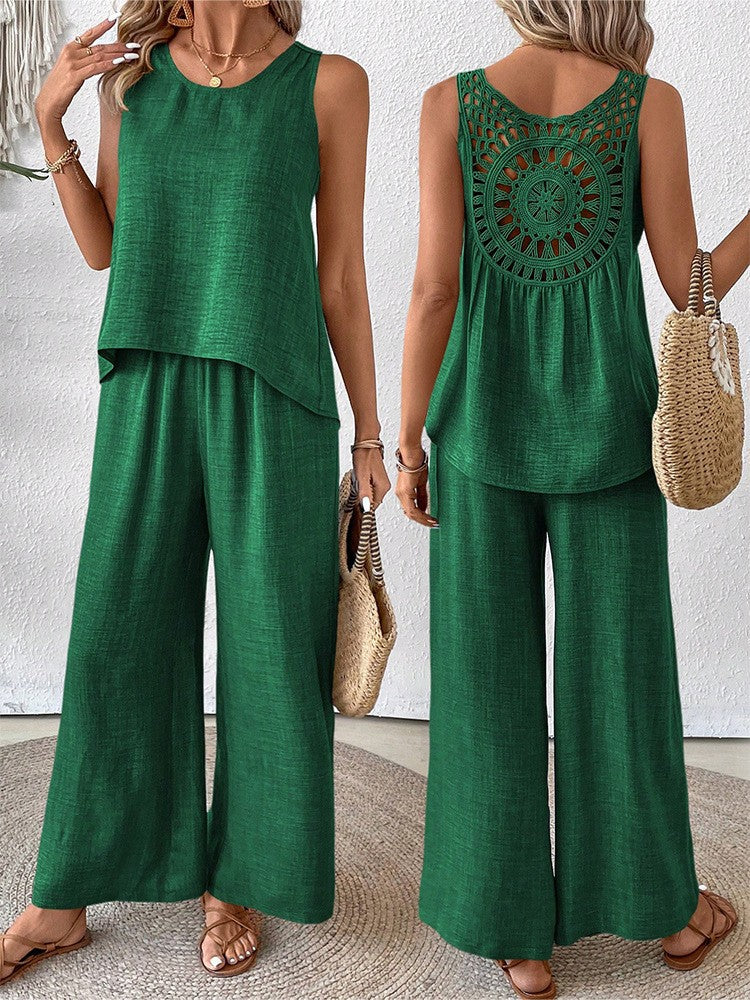 Fashionable Solid Color Back Hollow Lace Set - V.I.P Digital Presence