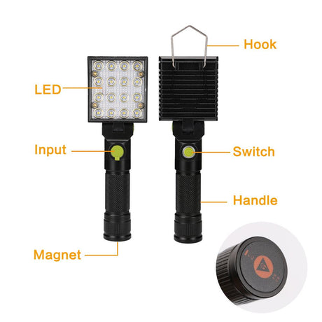 16 LEDs Work Flashlights White Red Blue Light Car Repair Working Lamp USB 18650 Torch Built-in Magnet Hook - V.I.P Digital Presence