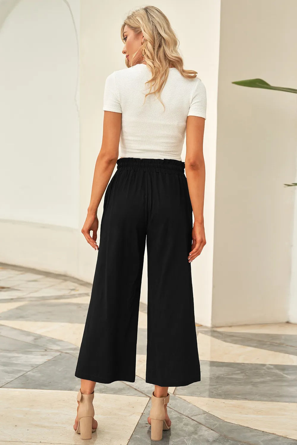 Drawstring Paperbag Waist Wide Leg Pants - V.I.P Digital Presence