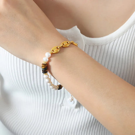 Freshwater Pearl Tiger Eye Stone Pig Nose Bracelet - V.I.P Digital Presence