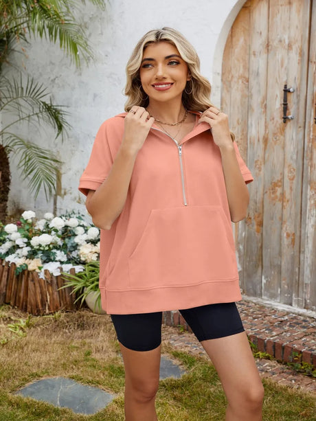 Half Zip Short Sleeve Hooded Top - V.I.P Digital Presence