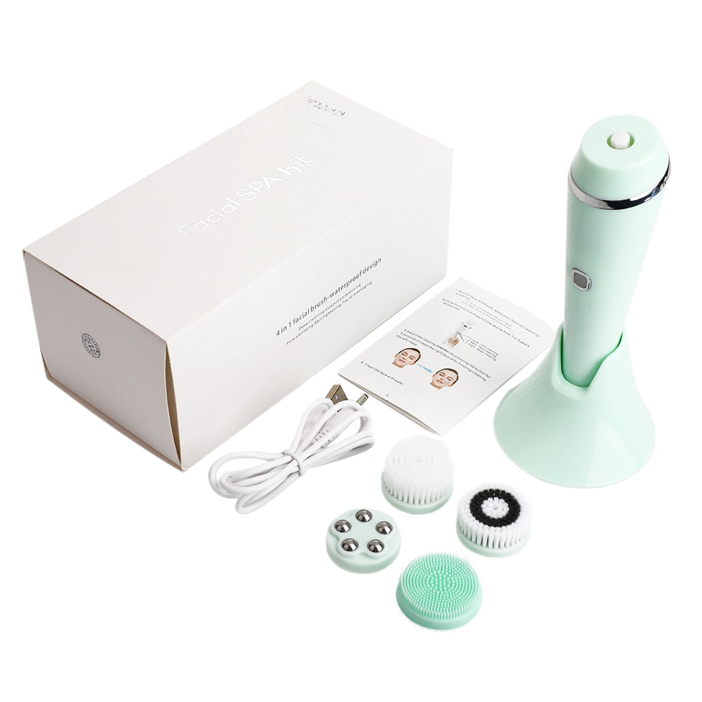 4 IN 1 Electric Face Deep Cleansing Brush Spin Pore Cleaner Face Wash Machine Makeup Remove Waterproof Facial Massager Skin Care - V.I.P Digital Presence
