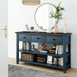 Retro Design Console Table with Two Open Shelves, Pine Solid Wood Frame and Legs for Living Room (Navy) - V.I.P Digital Presence
