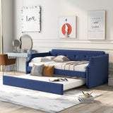 Upholstered Daybed with Trundle, Wood Slat Support,Upholstered Frame Sofa Bed Twin Blue - V.I.P Digital Presence