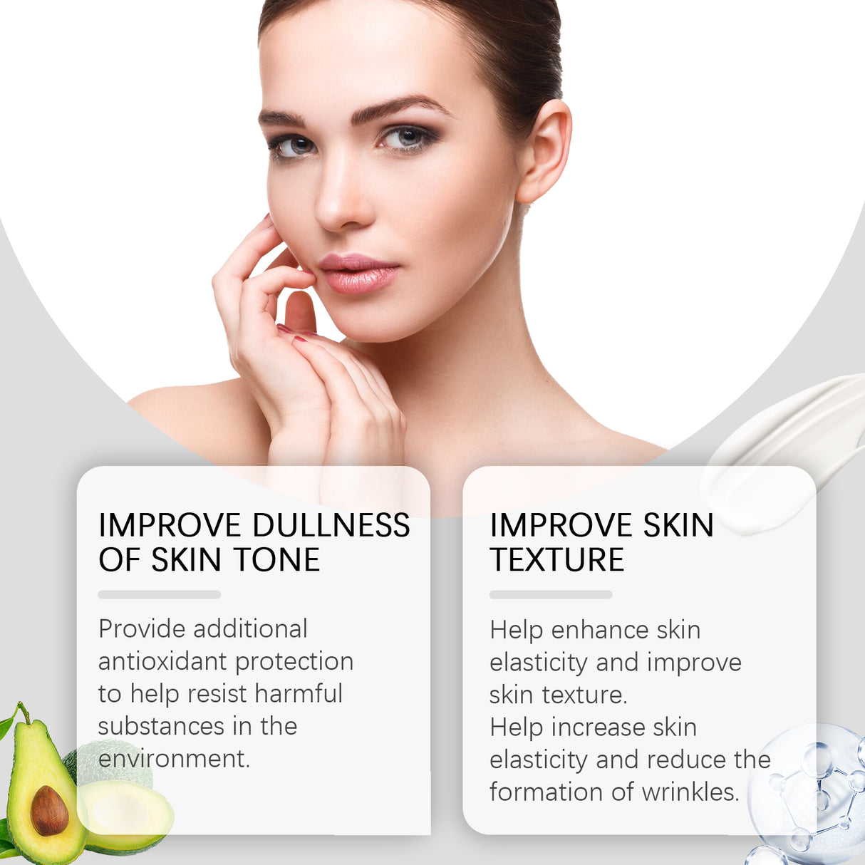 El humectante facial de colágeno hidrata y humecta la piel del rostro con una crema humectante suave que reduce las líneas finas.