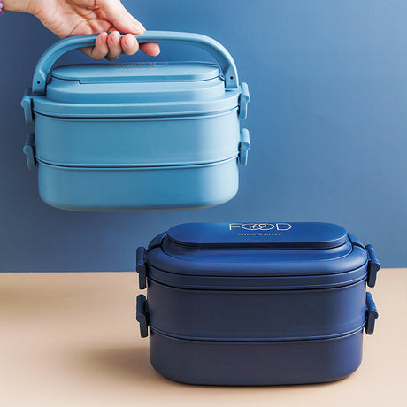 Japanese style simple portable microwaveable double layer partition lunch box bento box with cutlery - V.I.P Digital Presence
