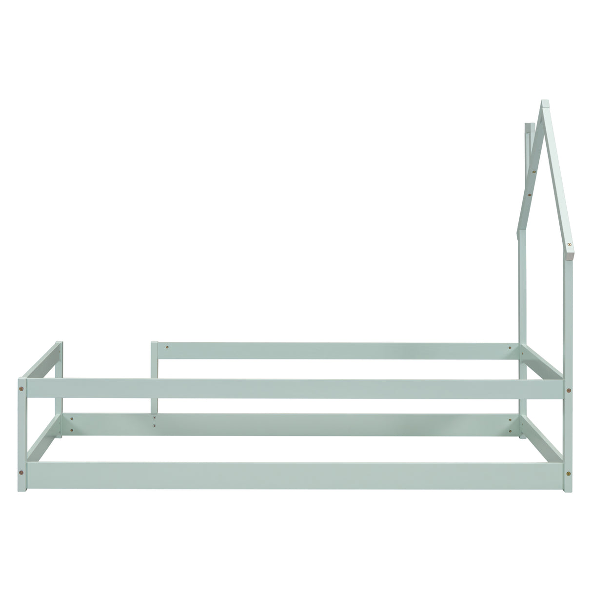 Twin Size Wood bed with House-shaped Headboard Floor bed with Fences,Light Green - V.I.P Digital Presence