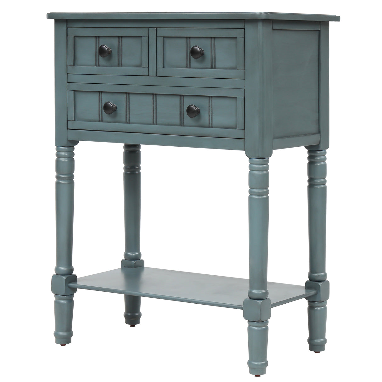 TREXM Narrow Console Table, Slim Sofa Table with Three Storage Drawers and Bottom Shelf for Living Room, Easy Assembly (Navy) - V.I.P Digital Presence
