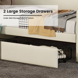 Twin Size Daybed with Storage Drawers, Upholstered Daybed with Charging Station and LED Lights, Beige
