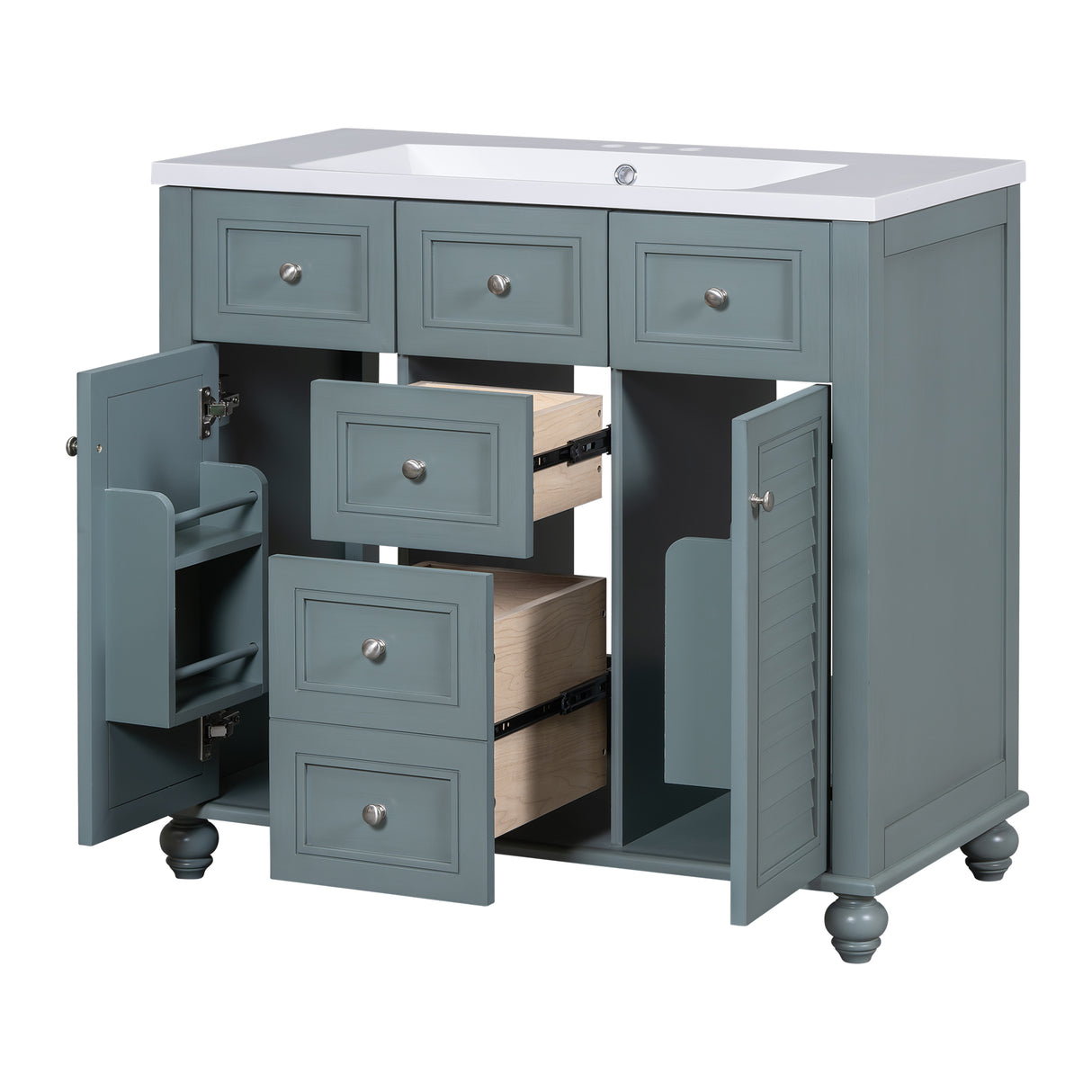 36 inch modern mirror cabinet with adjustable shelves, 2 soft closing doors, and 6 drawer storage cabinet door organizers - V.I.P Digital Presence