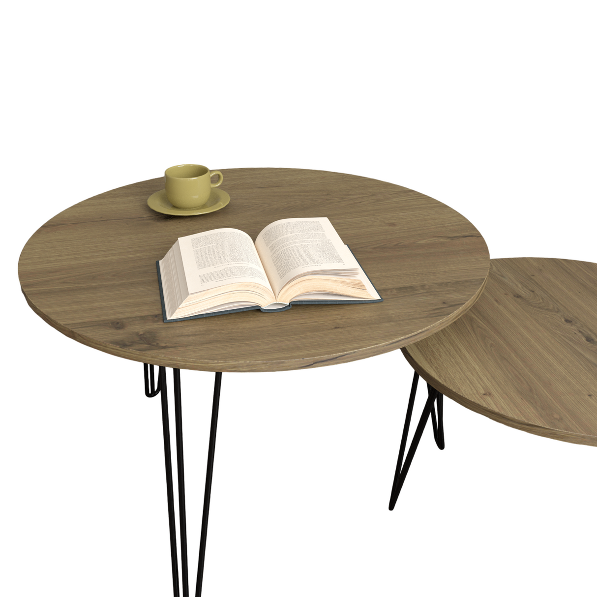 27.56'' Round Nesting Coffee Table Set of 2, Circular Nesting End Table Set  Sturdy Metal Base for Living Room, bedroom, Brown - V.I.P Digital Presence