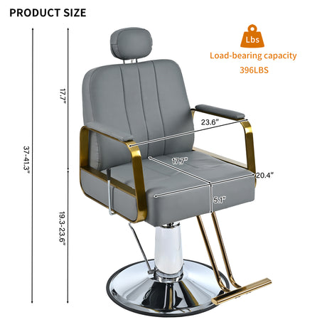 Advanced reclining hair salon chair with heavy-duty hydraulic pump, 360 ° rotation, maximum weight capacity of 400 pounds, Gray - V.I.P Digital Presence