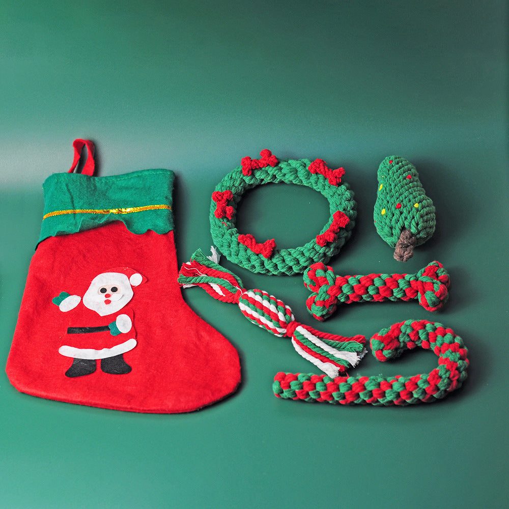 Christmas pet toy gift set dog teeth grinding bite resistant cotton rope hand woven - V.I.P Digital Presence