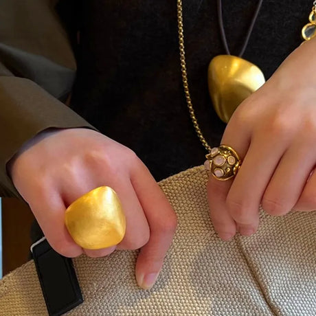 Gold Color Metal Rings Irregular Geometric Wide Noodle Finger Fing for Women Jewelry Retro Light Luxury  New Gift Accessorie - V.I.P Digital Presence