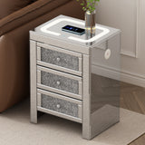 U-Can 15.7 "W silver rectangular mirror coffee table with wireless and USB charging function, LED lights, crystal style handle - V.I.P Digital Presence