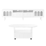 Two sets of ON-TRANS cream style TV stands and coffee tables, suitable for TVs under 80 inches, white - V.I.P Digital Presence