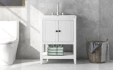 24" White Modern Sleek Bathroom Vanity Elegant Ceramic Sink with Solid Wood Frame Open Style Shelf - V.I.P Digital Presence