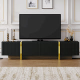 Luxury Fluted TV Stand for TVs Up to 80'', Modern Entertainment Center with Storage Cabinets & Drawers Black - V.I.P Digital Presence