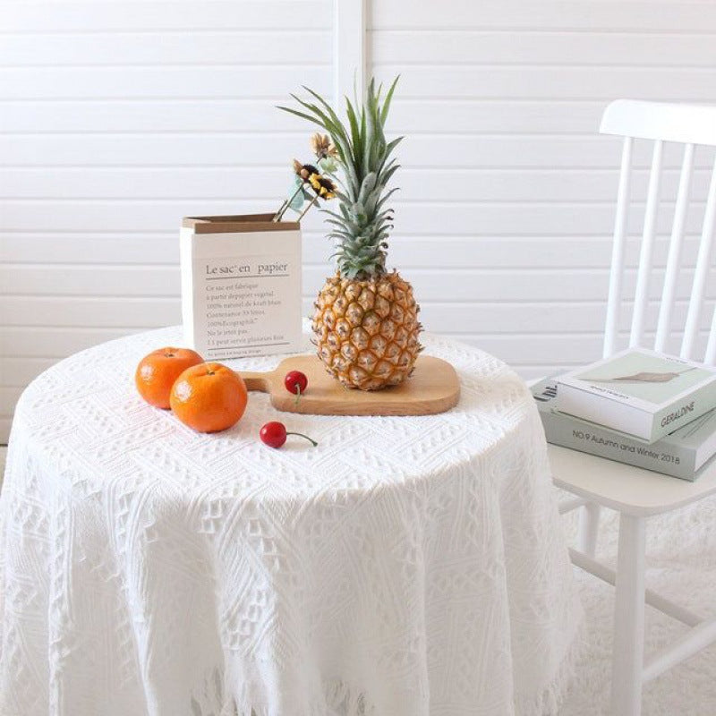 Mantel de encaje blanco estilo Ins, mantel de café, foto artística, tejido retro francés 
