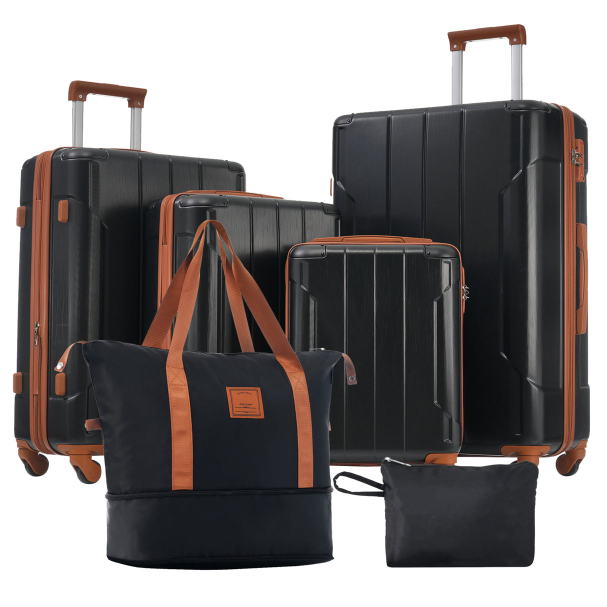 Hard shell luggage set 6-piece luggage set, expandable lightweight wheeled luggage, TSA lock, black brown - V.I.P Digital Presence